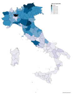 Read more about the article BIP in Italien – Das Brutto Inlandsprodukt – Starkes Gefälle zwischen dem reichen Norden und Mitte, Süd, Sardinien und Sizilien