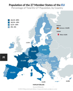 Read more about the article Prozentualer Anteil an Einwohnern der Europäischen Union je EU-Land – In Deutschland leben 18.63% aller EU-Bürger. In Schweden nur 2.34%. Frankreich 15.18%, Niederlande 3.94%.