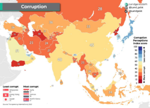 Read more about the article Asienkarte zeigt Korruption in Asien – Korruption ein muslimisches Problem und Nordkorea. Japan, Südkorea, Bhutan, Taiwan und Vereinigtte Arabische Emirate mit guten Werten.