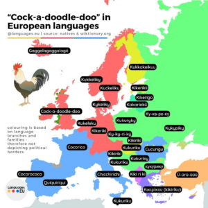Read more about the article Europakarte zeigt wie unterschiedlich „Kikeriki“ in europäischen Länder bzw. Sprachregionen verstanden wird. – Cock-a-doodle-doo, Gaggalagaggalago, Ü-ürü-üüü und Cocorococo sind keine Rechtschreibfehler