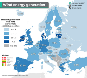 Read more about the article Windenergie in Europa – Irland und Lettland sind Vorbilder. Frankreich, Italien und Türkei peinlich schlecht aufgestellt. Russland und Island braucht keine Windkraft.