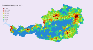 Read more about the article Einwohnerdichte von Österreich – An Flüssen und Zuflüssen wie Donau, Inn und am Bodensee bzw. Rhein wohnen die Menschen