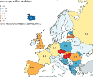 Read more about the article Europakarte zeigt wie viele Pornostars auf 1 Mio Einwohner eines Landes kommen. Tschechien und Ungarn ein Mekka der Pornoindustrie.