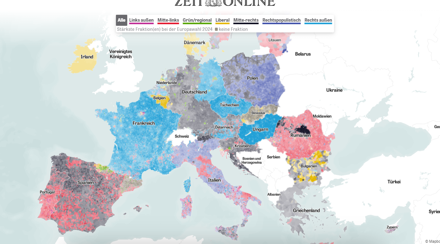 Read more about the article Zeit Detailkarte aller Gebiete zur Europawahl 2024 in Europa – Ein heilloses durcheinander. Jedes Land kocht sein eigenes Süppchen. Mal links, rechts, Mitte u.s.w.